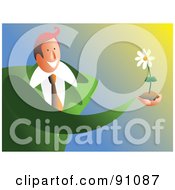 Royalty Free RF Clipart Illustration Of A Friendly Businessman Holding A Flower