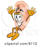 Clipart Picture Of An Ear Mascot Cartoon Character Jumping by Toons4Biz