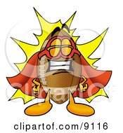 Clipart Picture Of A Football Mascot Cartoon Character Dressed As A Super Hero