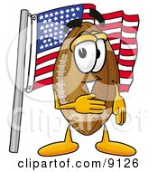 Poster, Art Print Of Football Mascot Cartoon Character Pledging Allegiance To An American Flag