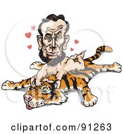 Poster, Art Print Of Man President Abe Lincoln Laying Nude On A Tiger Rug