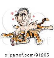 Royalty Free RF Clipart Illustration Of A Man President George W Bush Laying Nude On A Tiger Rug