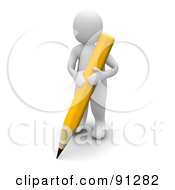 Royalty Free RF Clipart Illustration Of A 3d Blanco Man Writing With A Yellow Pencil
