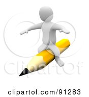 3d Blanco Man Riding On A Yellow Pencil by Jiri Moucka