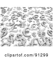 Royalty Free RF Clipart Illustration Of A Background Of Gray 3d Currency Symbols Over White by Jiri Moucka