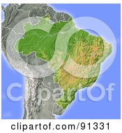 Poster, Art Print Of Shaded Relief Map Of Brazil