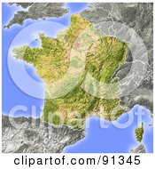 Shaded Relief Map Of France