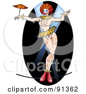 Royalty Free RF Clipart Illustration Of A Sexy Pinup Circus Woman Walking On A Tightrope