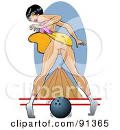 Poster, Art Print Of Sexy Pinup Woman Dropping Her Bowling Ball And Looking Back Her Dress Blowing Up