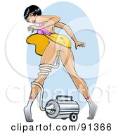Sexy Pinup Woman Tangled In A Vacuum Hose That Is Blowing Up Her Dress