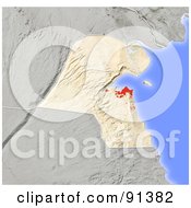 Poster, Art Print Of Shaded Relief Map Of Kuwait