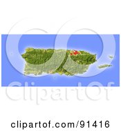 Poster, Art Print Of Shaded Relief Map Of Puerto Rico