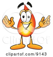 Flame Mascot Cartoon Character With Welcoming Open Arms