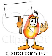 Flame Mascot Cartoon Character Holding A Blank Sign by Mascot Junction