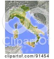 Poster, Art Print Of Shaded Relief Map Of Italy