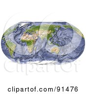 Poster, Art Print Of Robinson Projection Wold Map Centered On India With Shaded Ocean Floor