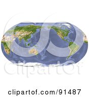 Royalty Free RF Clipart Illustration Of A World Map Shaded Relief In Robinson Projection Centered On The Pacific