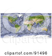 Poster, Art Print Of Shaded Relief World Map With A Shaded Ocean Floor