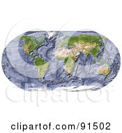 Poster, Art Print Of World Map With A Textured Ocean Floor