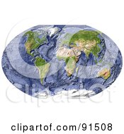 Poster, Art Print Of World Map Shaded Relief With Shaded Ocean Floor