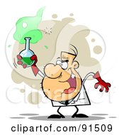 Mad Scientist Grinning And Holding A Green Potion In A Laboratory Flask