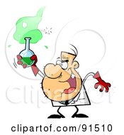 Mad Scientist Man Grinning And Holding A Green Laboratory Flask