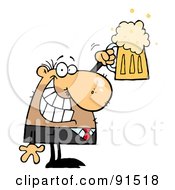 Poster, Art Print Of Caucasian Businessman Smiling And Holding Up A Pint Of Beer