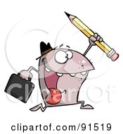Royalty Free RF Clipart Illustration Of A Businessman Shark Running With A Briefcase And Pencil