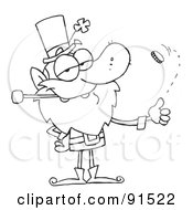 Royalty Free RF Clipart Illustration Of An Outlined Leprechaun Flipping A Coin