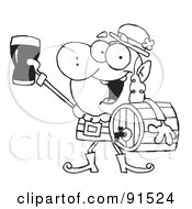 Royalty Free RF Clipart Illustration Of An Outlined Leprechaun Carrying A Beer Keg And Holding Up A Glass