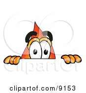 Flame Mascot Cartoon Character Peeking Over A Surface