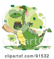 Dragon Leprechaun With Clovers Holding A Mace And Pot Of Gold