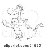 Poster, Art Print Of Royalty-Free Rf Clipart Illustration Of An Outlined Dragon Leprechaun Holding A Mace And Pot Of Gold