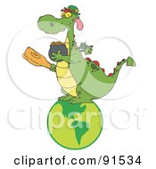 Poster, Art Print Of Dragon Leprechaun On A Globe Holding A Mace And Pot Of Gold