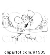 Poster, Art Print Of Outlined Male Leprechaun Running With Beers