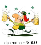 Poster, Art Print Of Female Leprechaun Running Through Clovers With Beers