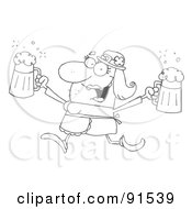 Royalty Free RF Clipart Illustration Of An Outlined Female Leprechaun Running With Beers