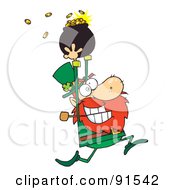 Royalty Free RF Clipart Illustration Of A Greedy Leprechaun Running With A Pot Of Gold Over His Head