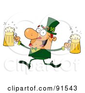 Royalty Free RF Clipart Illustration Of A Male Leprechaun Running With Beers