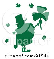 Poster, Art Print Of Silhouetted Green Male Leprechaun Holding Up A Clover