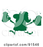 Poster, Art Print Of Green Silhouetted Female Leprechaun Running With Beers