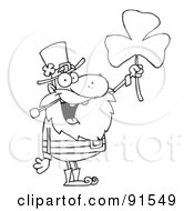 Poster, Art Print Of Outlined Male Leprechaun Holding Up A Clover