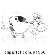 Poster, Art Print Of Outlined St Patricks Day Cow Wearing A Hat And Chewing On A Clover
