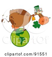 Poster, Art Print Of St Patricks Day Cow Standing On A Globe And Chewing On A Clover