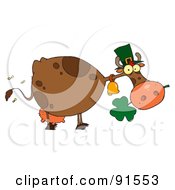 Poster, Art Print Of St Patricks Day Cow Wearing A Hat And Chewing On A Clover
