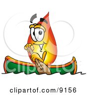 Flame Mascot Cartoon Character Rowing A Boat