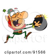 Royalty Free RF Clipart Illustration Of A Greedy Leprechaun Running With A Pot Of Golden Coins