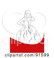 Sketched Prom Girl Posing In A Dress On A Red And White Background