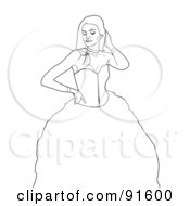 Royalty Free RF Clipart Illustration Of A Sketched Black And White Prom Girl Posing In A Dress by Arena Creative