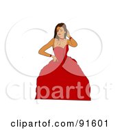 Royalty Free RF Clipart Illustration Of A Pretty Hispanic Prom Girl Posing In A Red Dress by Arena Creative